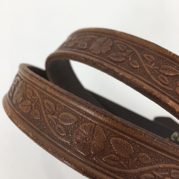 Thin Floral Tooled Leather Belt Brown by Colorado Leather Goods Feminine Western - Picture 2 of 10